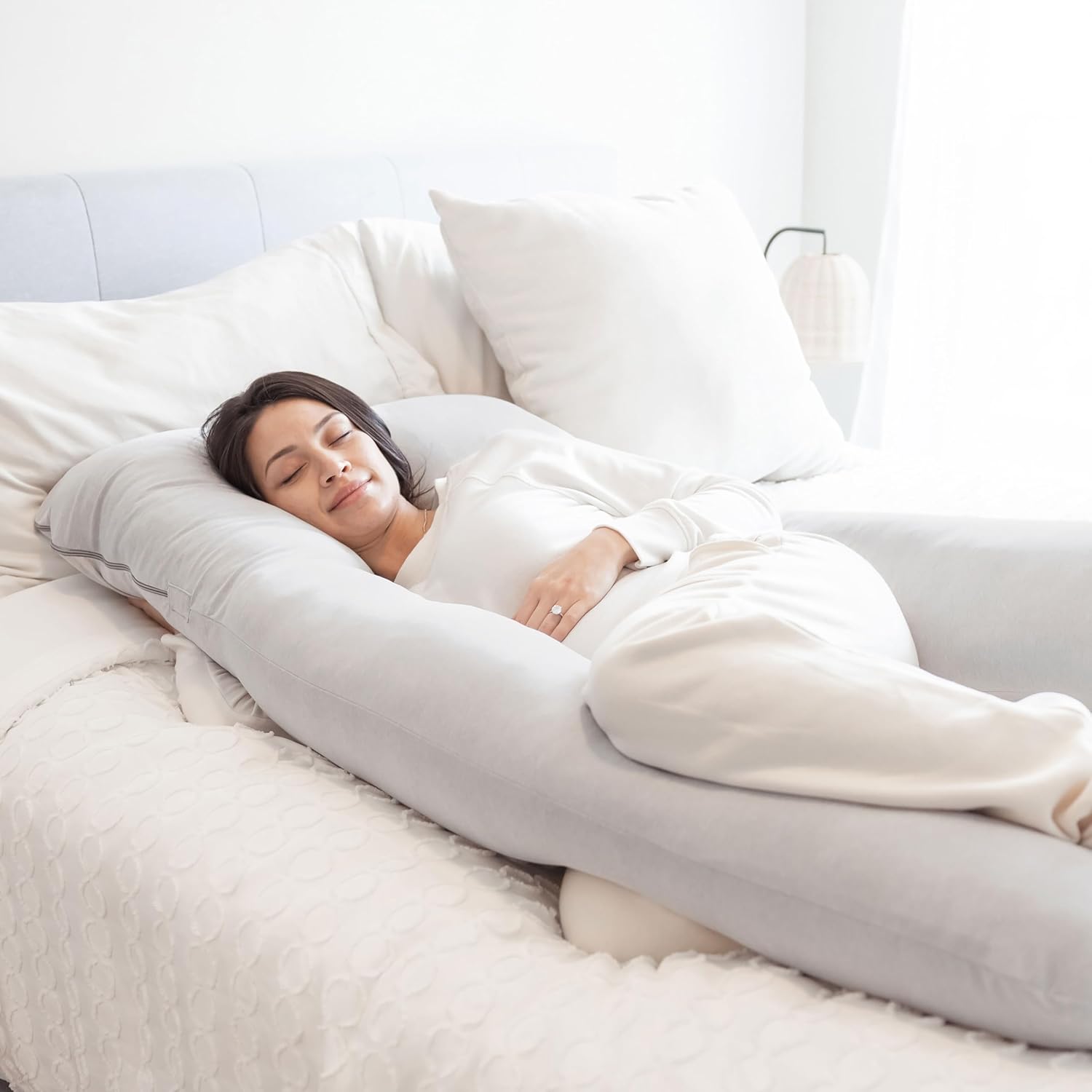 Regalo Premium Ultra Soft Pregnancy Postpartum Pillows for Sleeping, Feeding, U Shaped Full Body Maternity Pillow with Removable Cover, Back, Hips, Belly Support - Grey