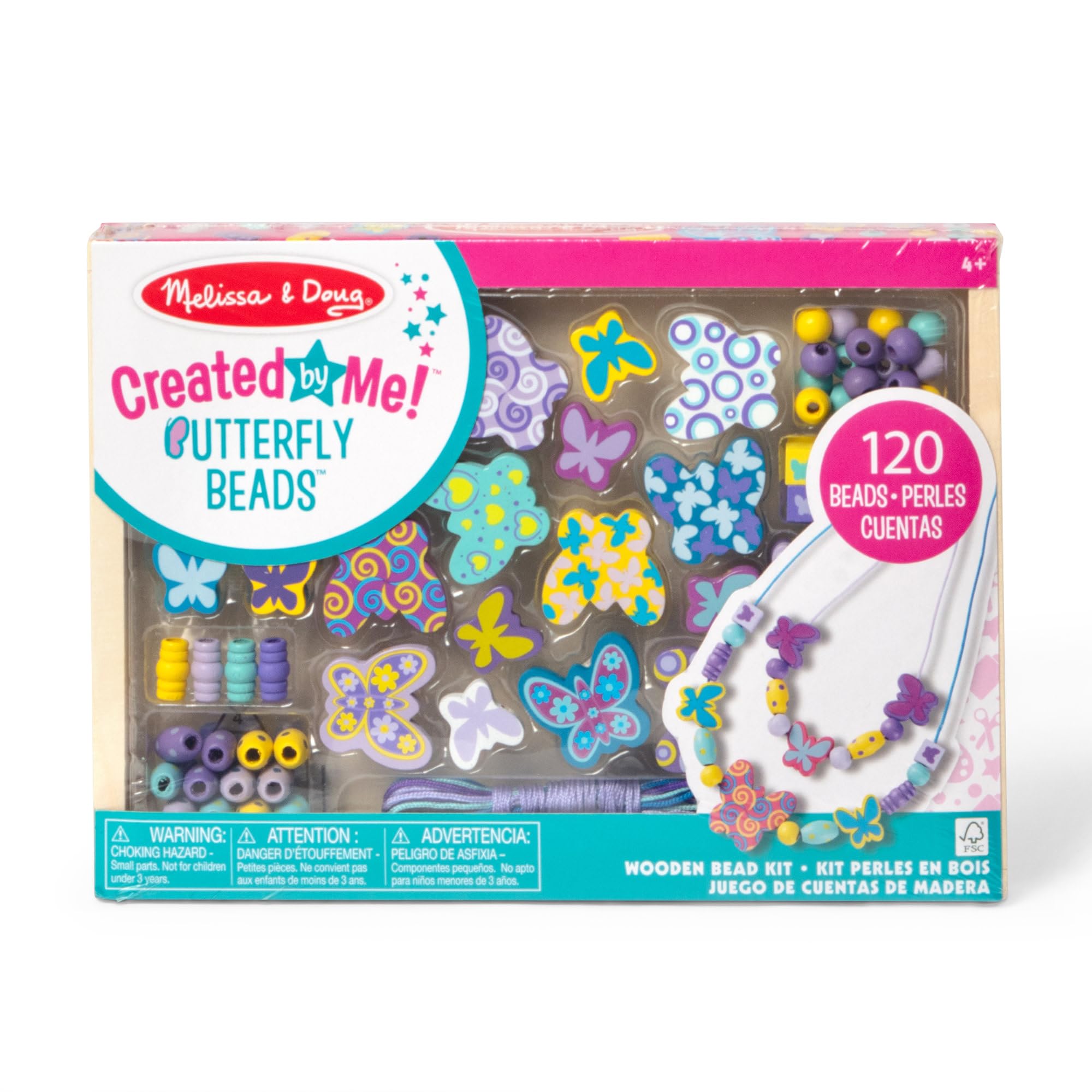 Melissa & Doug Butterfly Friends Wooden Bead Set With 120+ Beads For Jewelry-Making