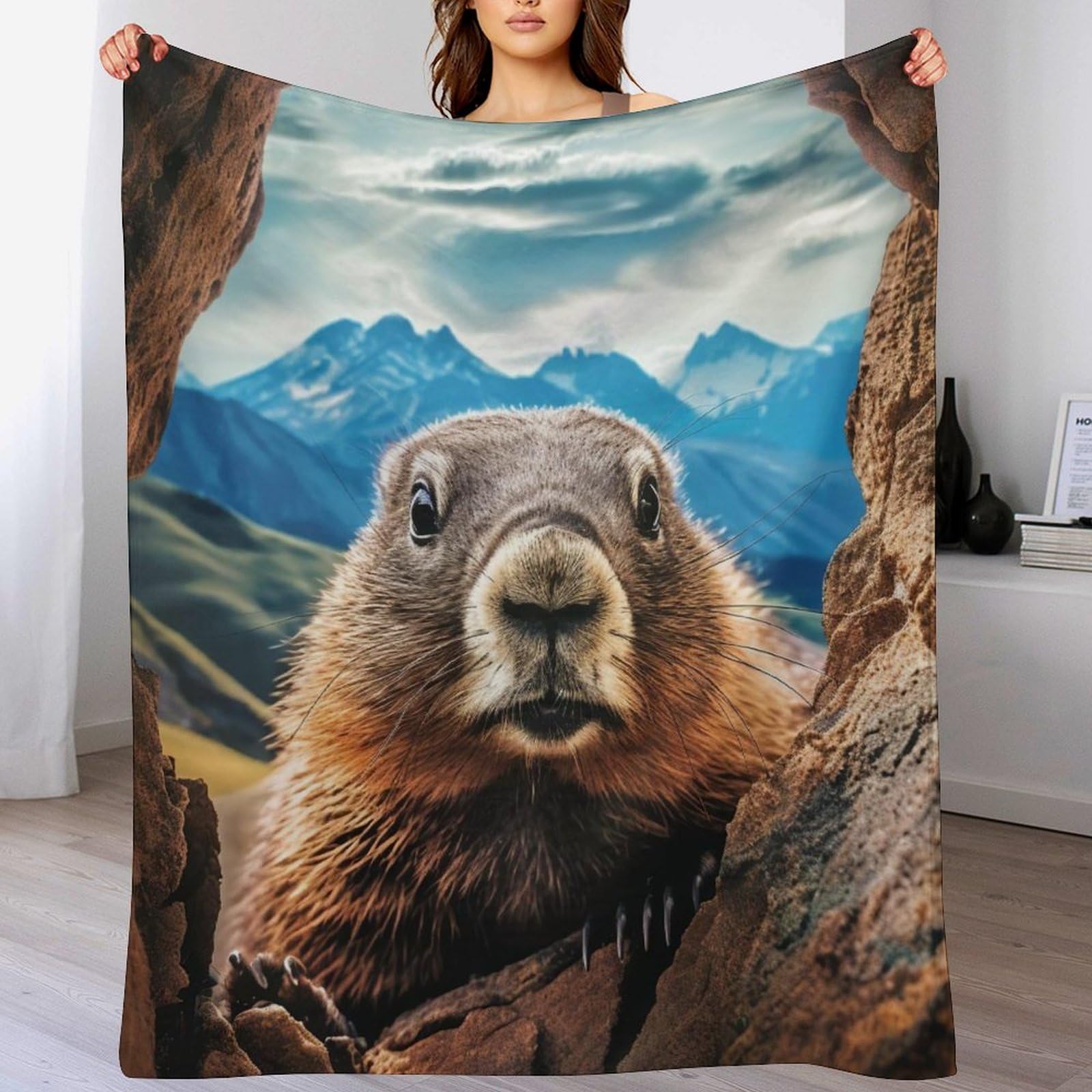 Manta de franela de marmota suave 130x180 cm para sofa y dormitorio de cuatro estaciones