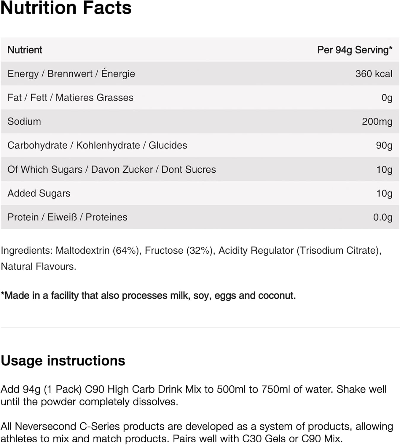 NeverSecond C90 High Carb Drink Mix, Hydration & Nutrition Never2 Carb Drink for Ultra Triathlons, Cycling & Marathons (Citrus Flavor, 94g, 8 Serving-Count)