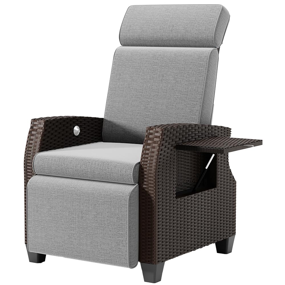 Poltrona Relax, Sdraio Ergonomico in Rattan, Schienale Bloccabile in Qualsiasi Angolazione, con Copertura Antipolvere, Adatto per Interni, Balconi, Giardini, Cortili (Nero brunastro + Grigio)