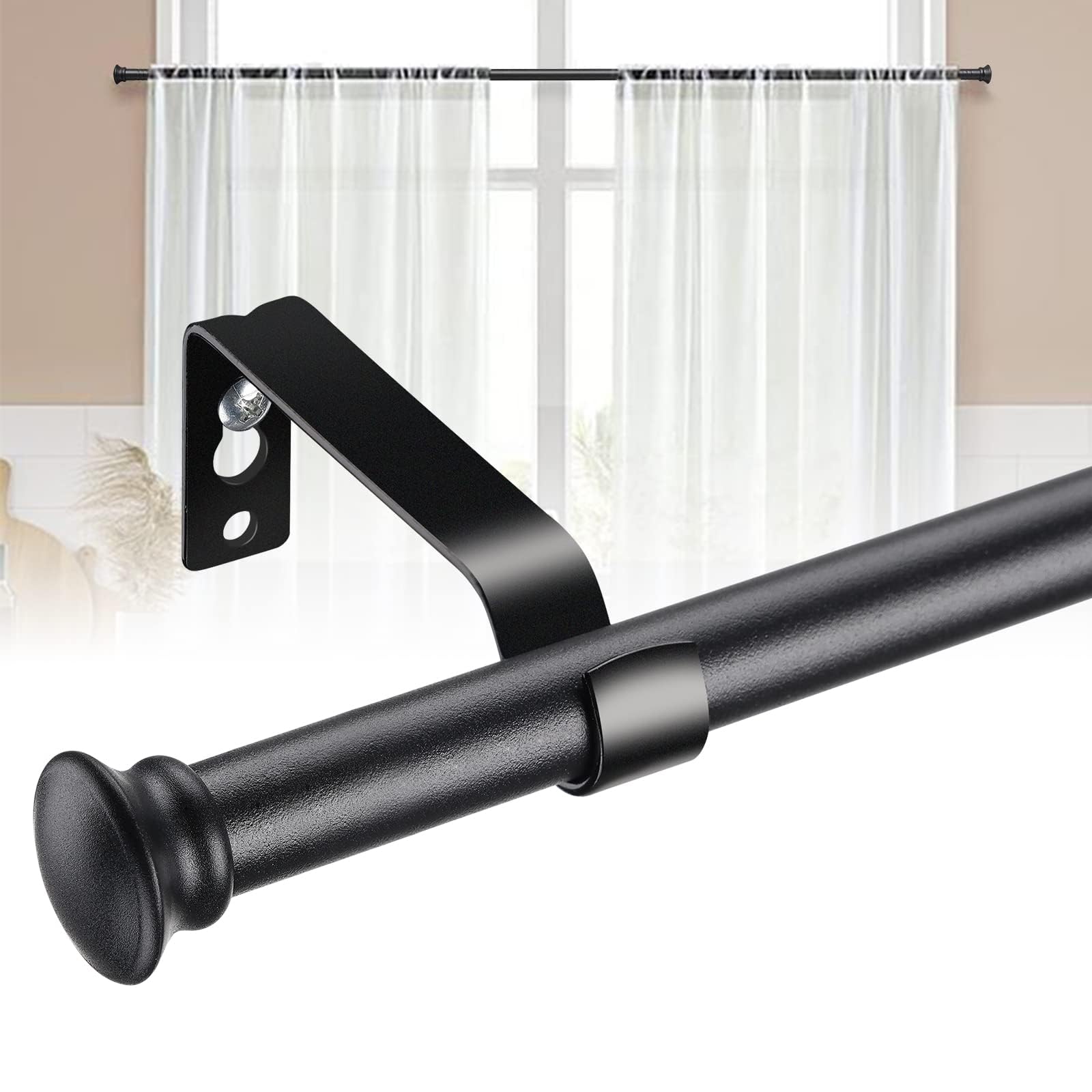 Bastone per tende nero per finestre, in acciaio inox, resistente