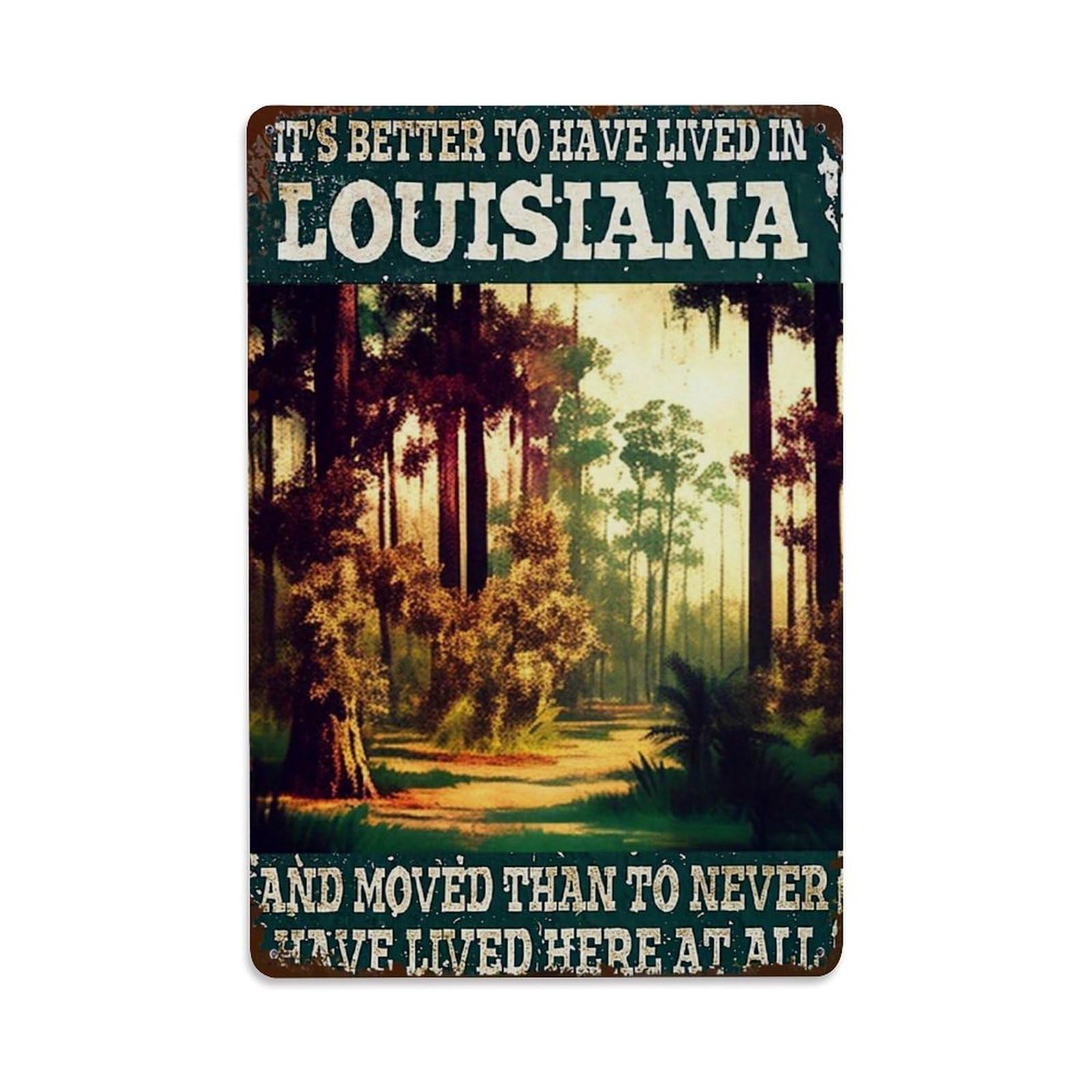 Jdfenggu Vintage Louisiana Forest Scene Sign Retro Metal Tin Sign, Metal Poster For Bar, Home, Man Cave, Kitchen, Laundry Room Art Decor 8X12 Inch
