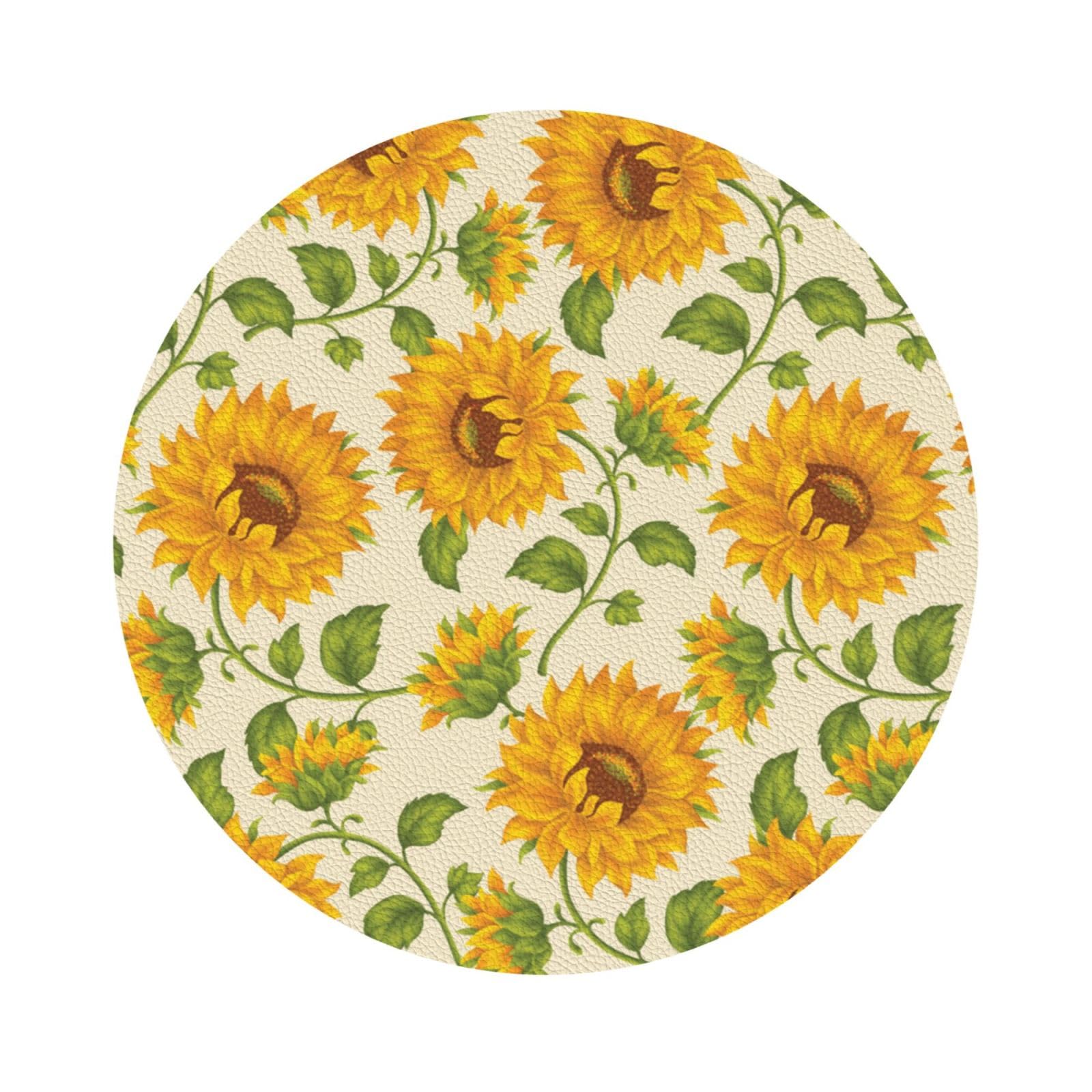 Fresh sunflower PU Leather Coasters Set of 6 Round Drink Coasters