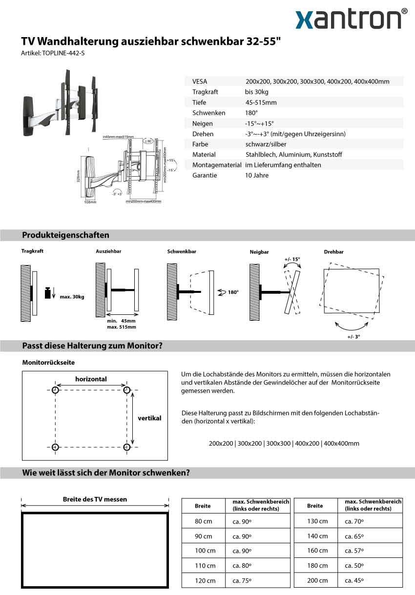 Mounting Bracket TV 32-55 Pollici Fully Mobile - Dettaglio