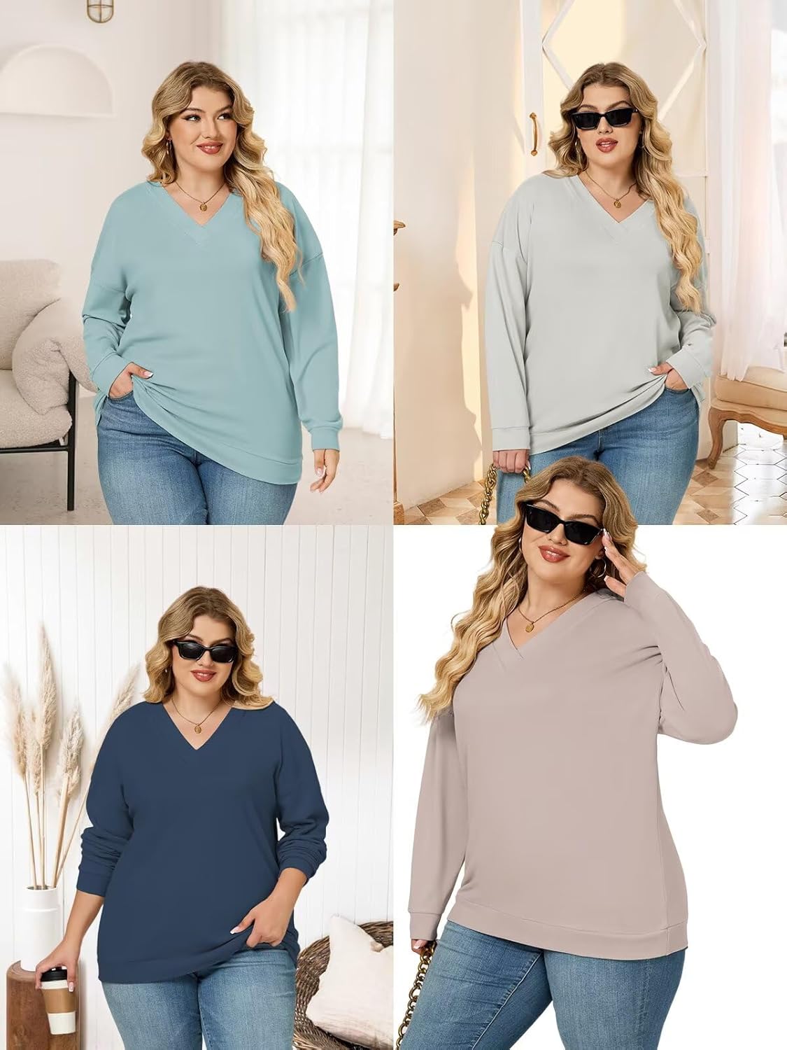 DOLNINE Plus-Size-Sweatshirts for Women Fall Casual V Neck Long Sleeve Tops Winter Loose Fit Pullover Tunics - Image 6