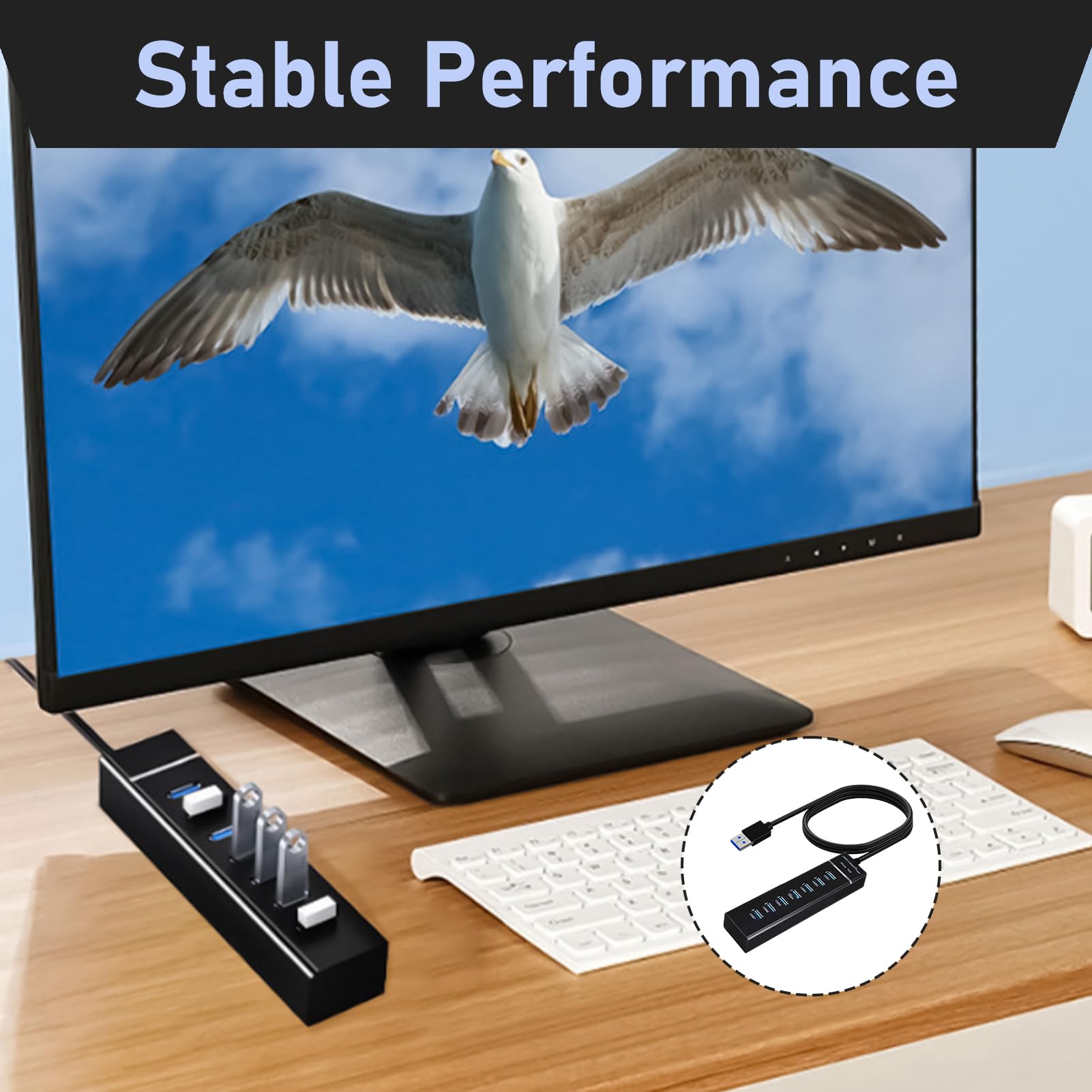 Hub 7 portów USB 3.0, rozdzielacz 5 Gbps z kablem 100 cm, super Speed Hub, adapter multiportowy, kompatybilny z laptopami, drukarką, myszką, klawiaturą, Xbox, PS4, napędem flash, adapterem OTG