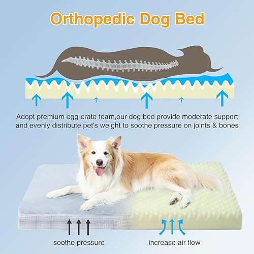 Miniatura 2 de MIHIKK Cama ortopédica lavable para perros grandes, cama para mascotas impermeable L con espuma de espuma para huevos, funda lavable a máquina y