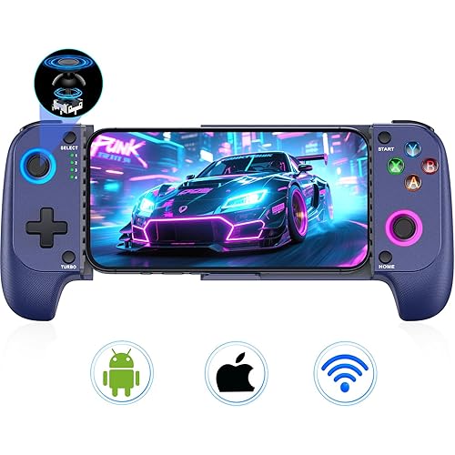 for iPhone Game Controller – Compatible with iPhone 16/15 & Android, Mobile Gaming Controller with Hall Joystick, Phone Case Support, Wireless Phone Controller for Xbox Game Pass, Steam Link & More, Blue