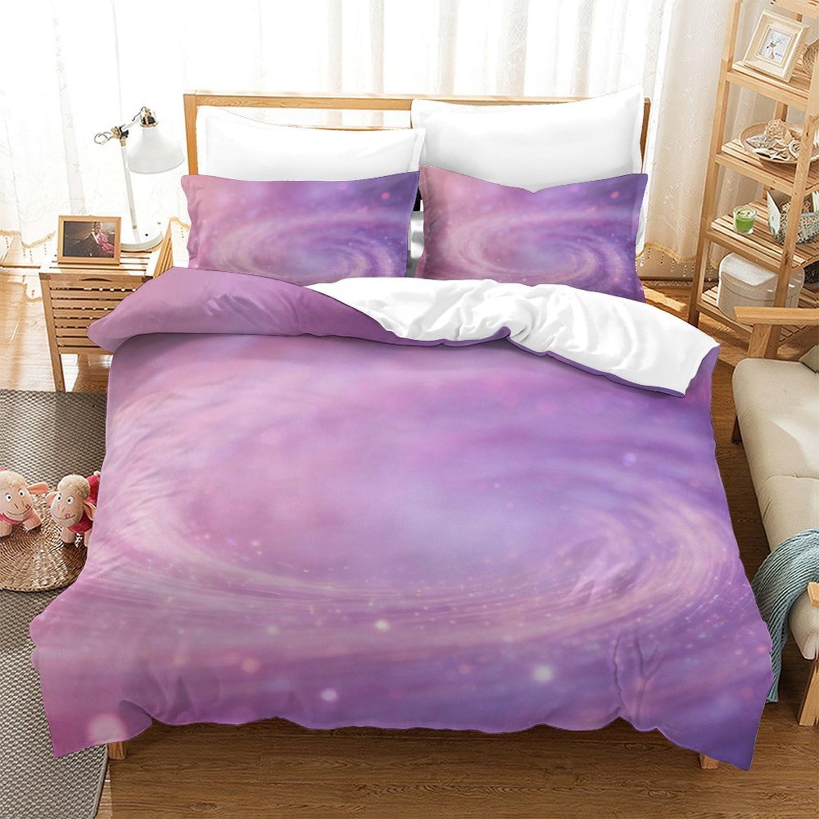 Housse de couette imprimée 3D violette contre le linge rêche