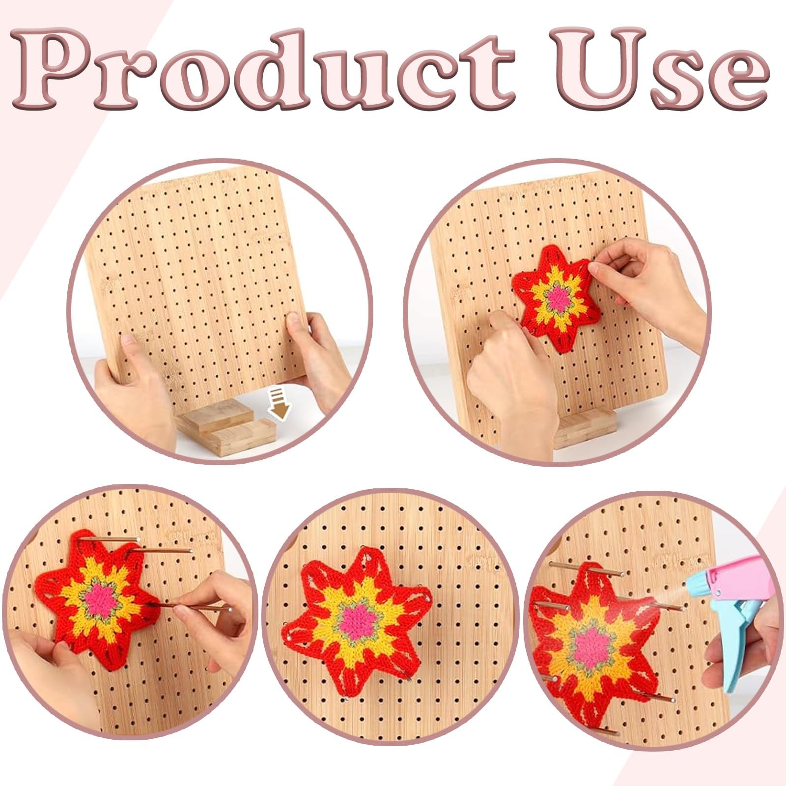 wodehahagou 18PCS 7.9inch Crochet Blocking Board and Pins Set, Granny Square Blocking Board, Crochet and Knitting Projects - Image 4