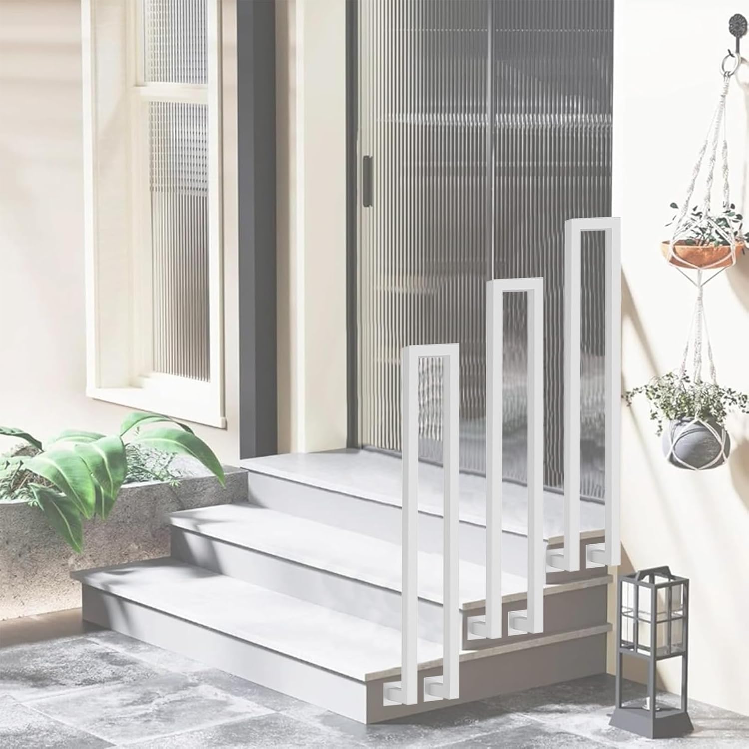 Rambarde blanche en U pour escalier extérieur, jardin et grenier