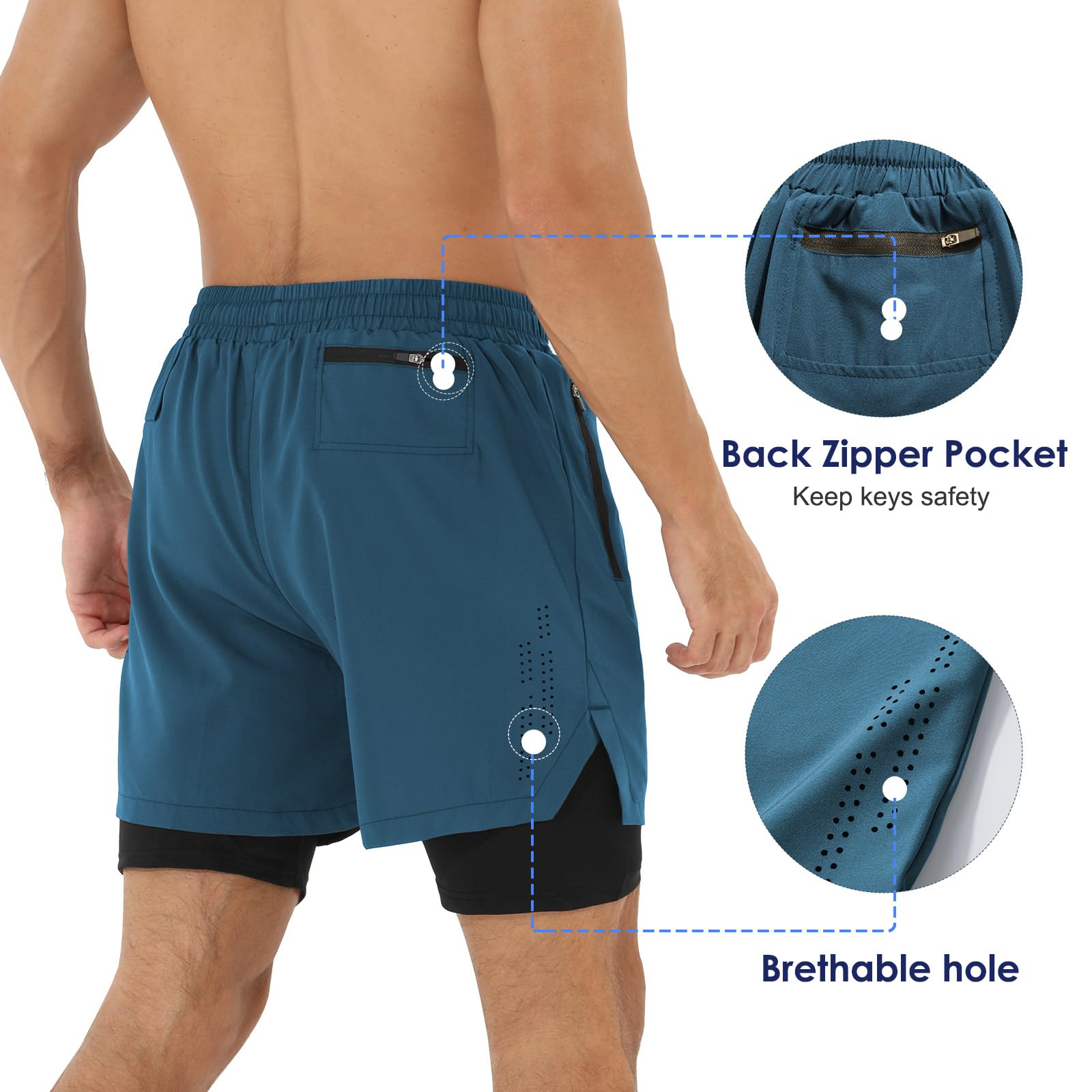 Spodnie Cortos Hombre Deporte Pantalon Cortos 2 w 1 Secado Rápido para Running Fitness Gym