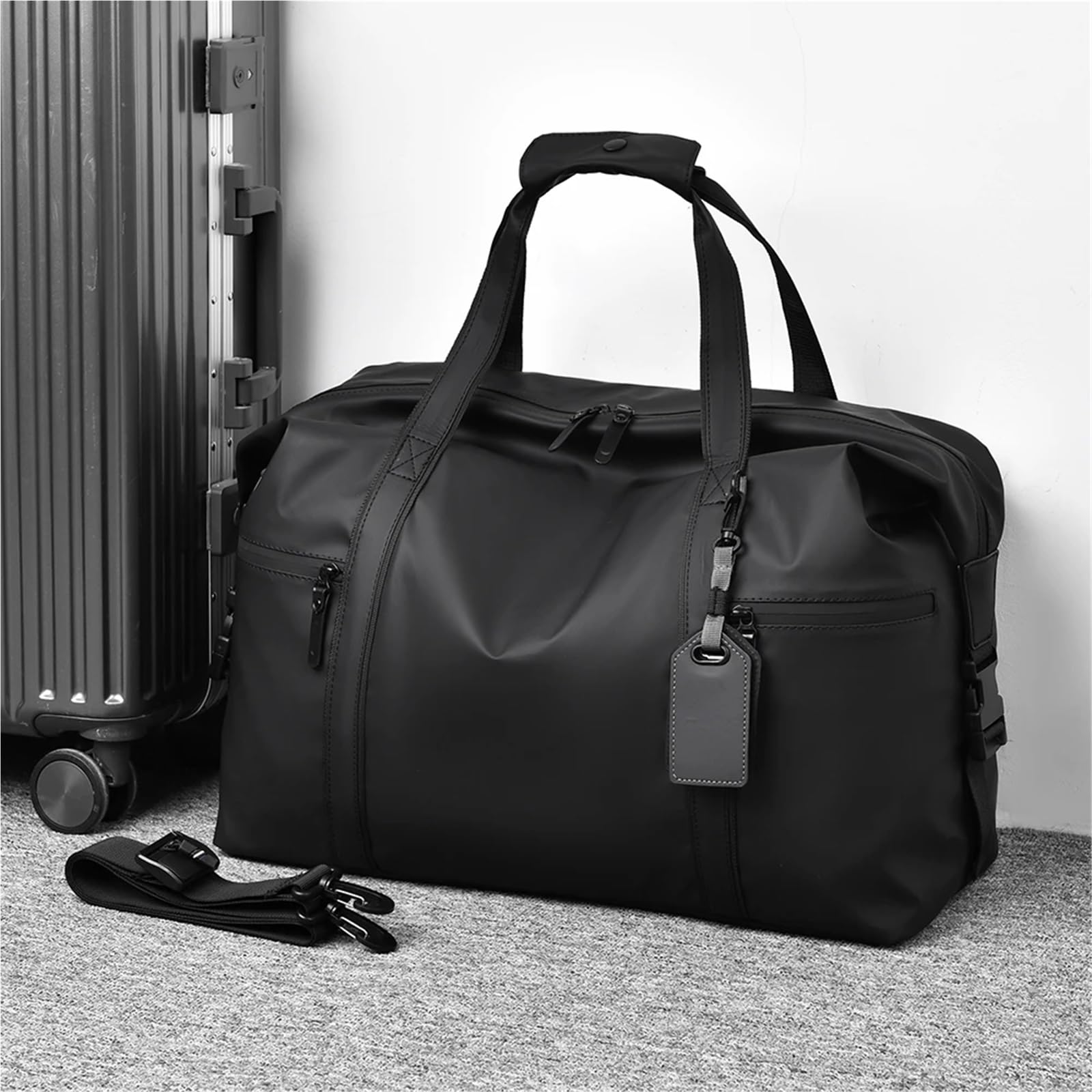 Borsa da Viaggio Borsone da palestra con tracolla regolabile, nero, for amanti di viaggi e sport, fitness(Black S)
