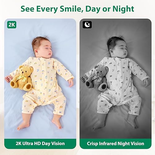 Miniatura 2 de 2K Baby Monitor with Camera and Audio Wireless, No WiFi Needed for Crib Mount, Night Vision Smart Camera, Cry Detection Two-Way Talk, No Monthly Fee