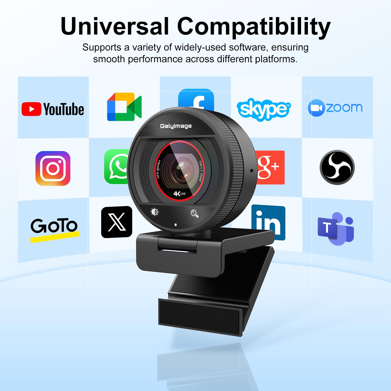 Webcam per PC 4K, messa a fuoco automatica PDAF, 1080p a 60fps, doppio microfono con cancellazione del rumore, zoom digitale 8X FOV 73°, copertura della privacy, telecamera Web plug&play per