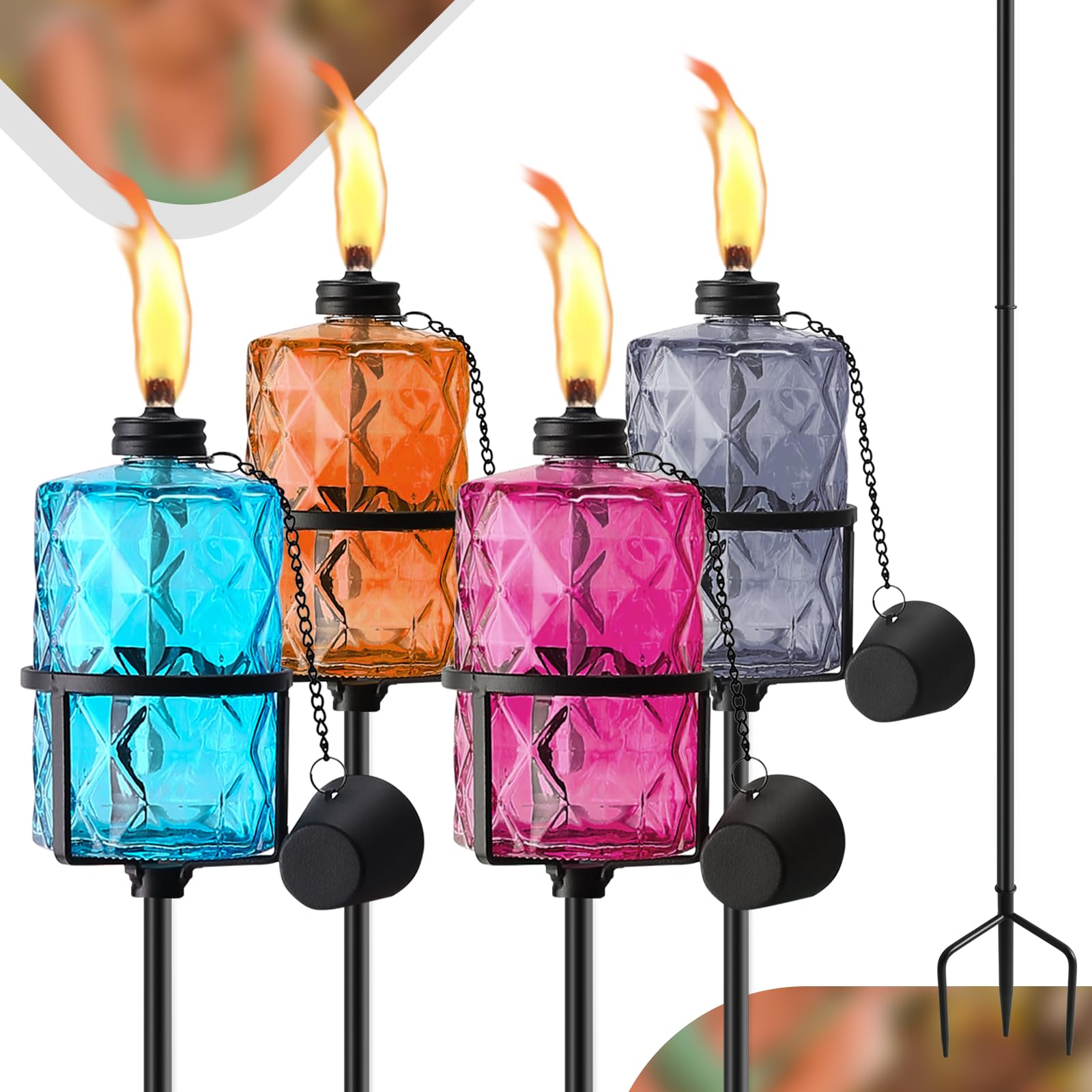 4 Pack Gray Glass Garden Torch ,60-Inch Outdoor Torch Garden