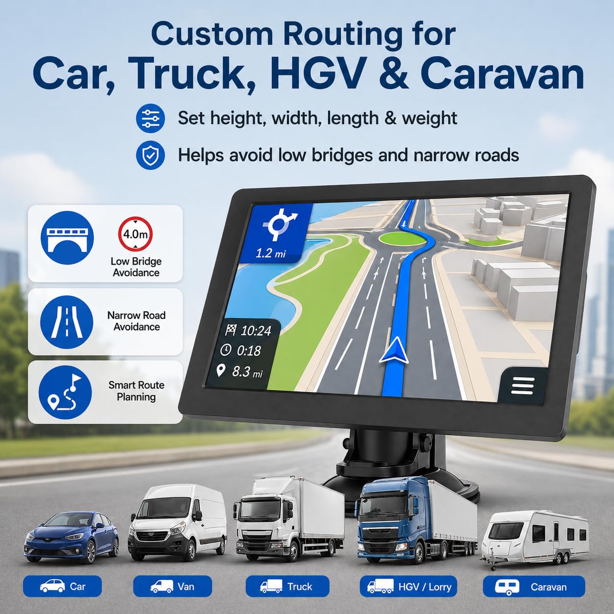Sat Nav for Truck Car HGV | 9 Inch 2026 UK & Europe Maps with Free Lifetime Updates | Voice Guidance, Speed Camera Alerts, Lane Assist | Offline GPS Navigation with UK Postcode Search — view 5