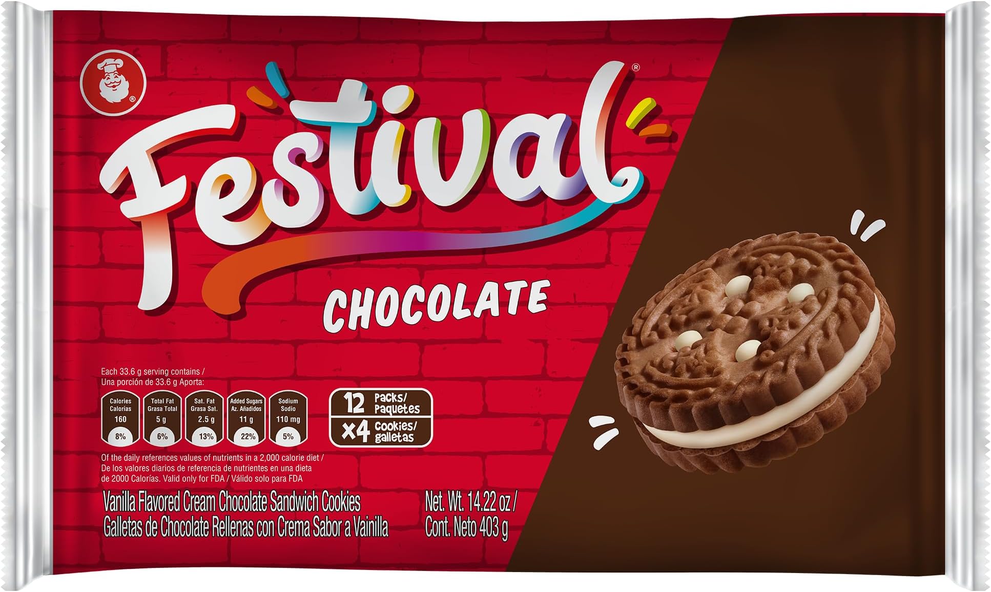 Festival Chocolate Cookies | Cream Chocolate Sandwich Cookies | Natural Dyes & Low Sodium | High Cream Content | 14.22 Oz (Pack of 1)