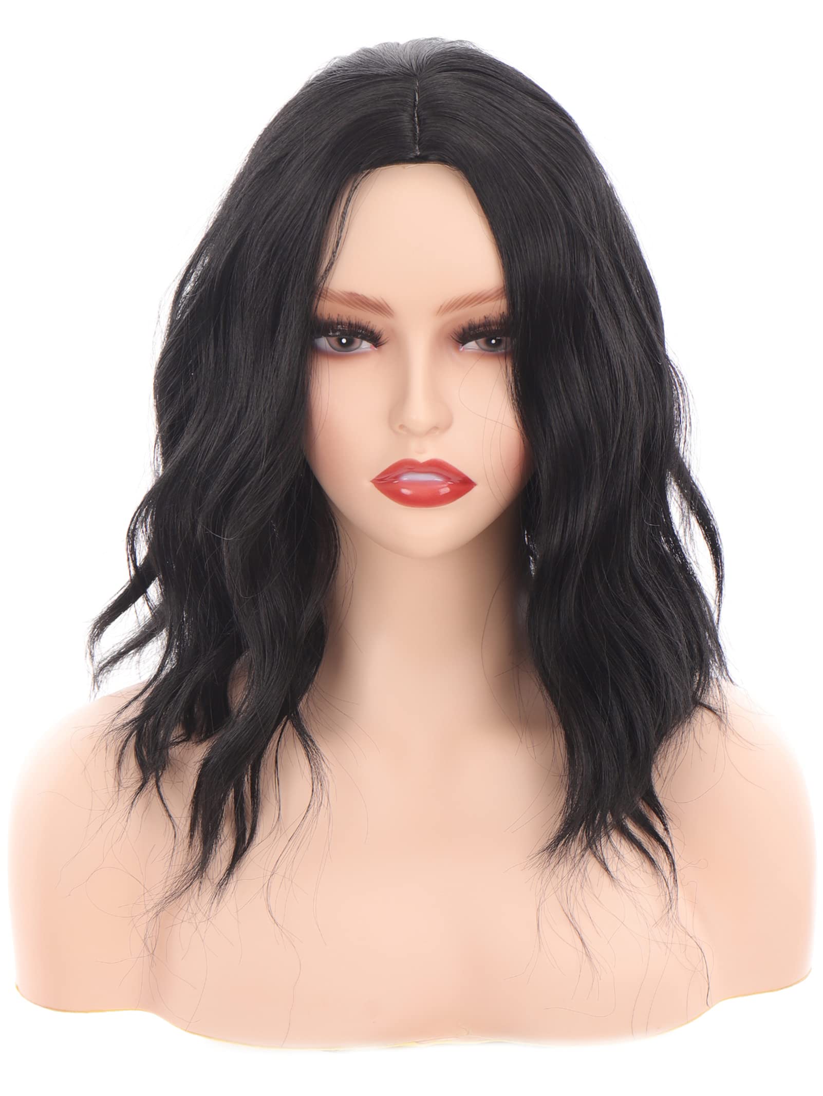 Perruque synthétique courte ondulée noire pour changer de look - 8