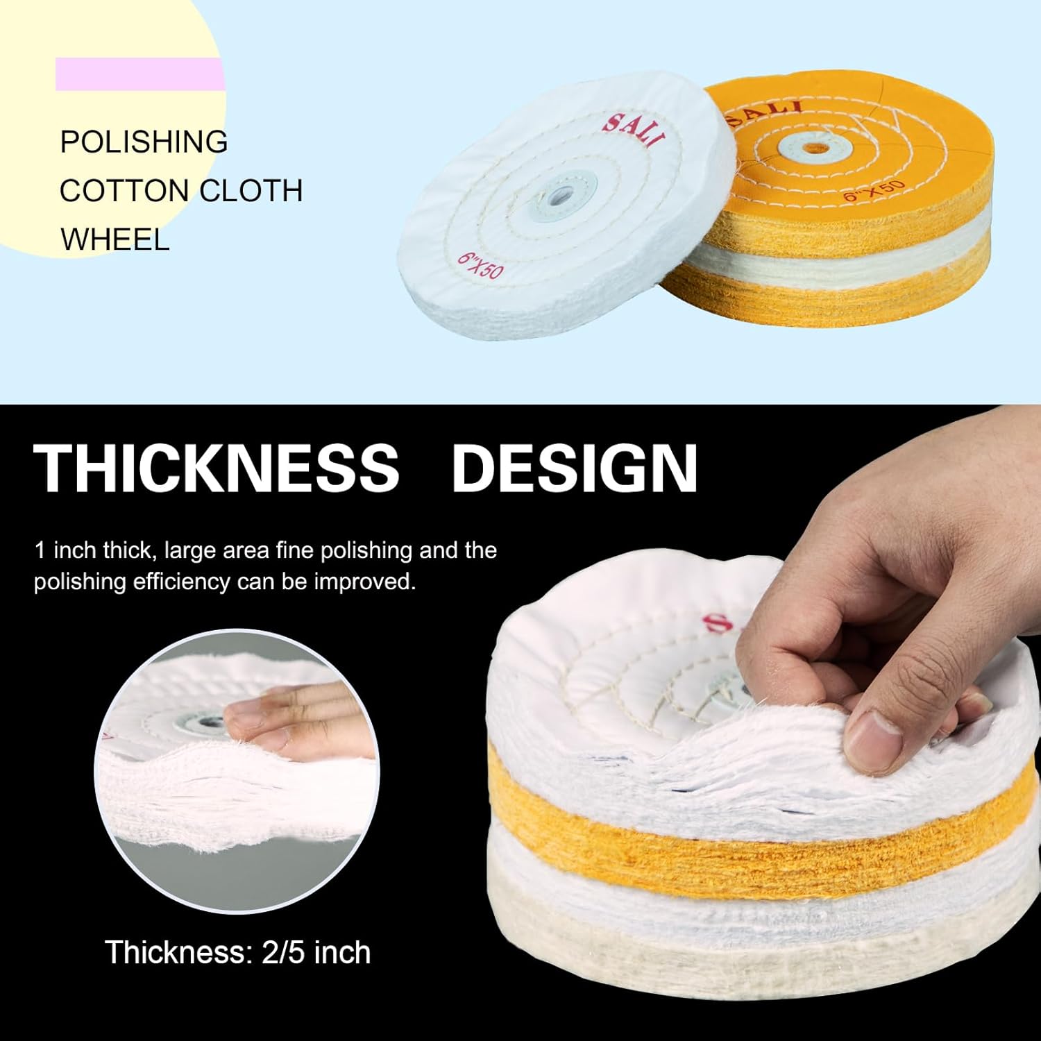 SALI 3 Pack Polishing Wheel for Bench Grinder Buffing Wheel 8 inch Yellow-Coarse White-Medium White -Fine (50 Ply) for 5/8'' Arbor Buffer Polisher Polish Pad