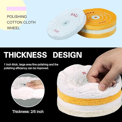 Miniatura 5 de SALI Paquete de 6 ruedas de pulido para molinillo de banco, rueda de pulido de algodón blanco de 4 pulgadas (50 capas) para pulidora de