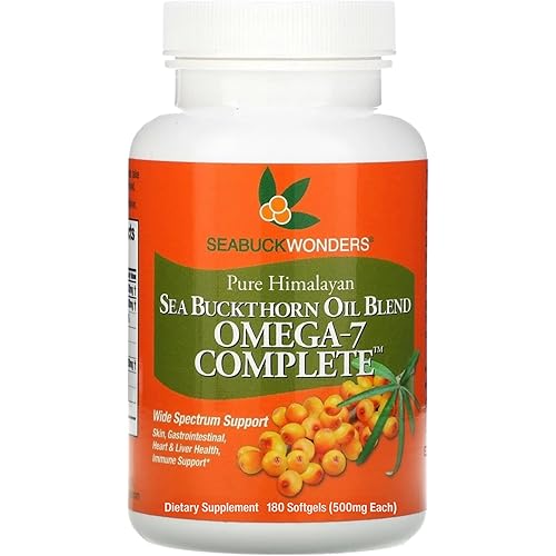 SeabuckWonders Organic Sea Buckthorn Oil, Omega-7 Complete Softgels, 180 Count, with Omega 3, 6 & 9, Supports Hair, Skin & Nail Health, 1000mg per Serving