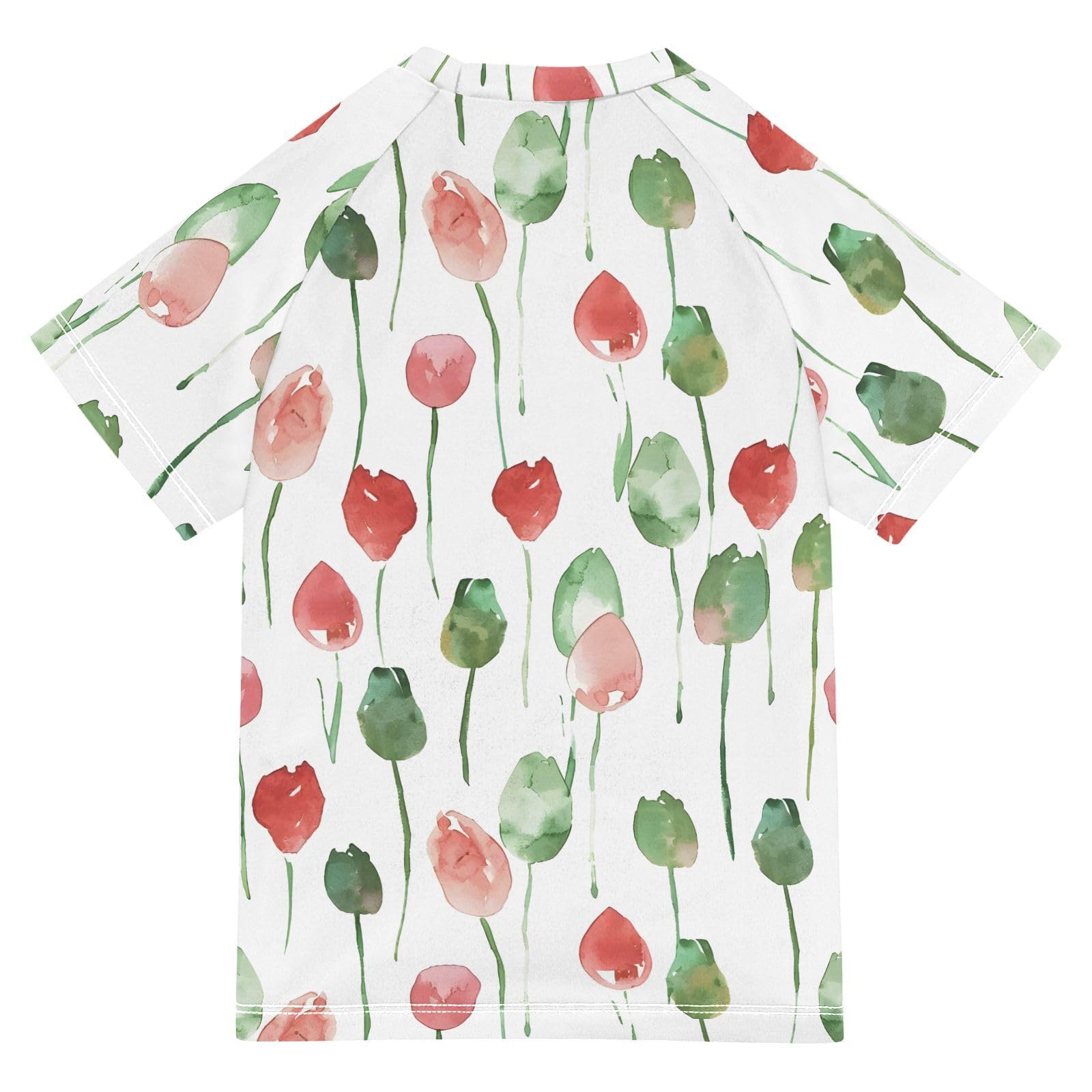 ALAZA Kids Rash Guard Boys Toddler Swim Shirts Short Sleeve Abstract Tulips Watercolor UPF 50+ 3T
