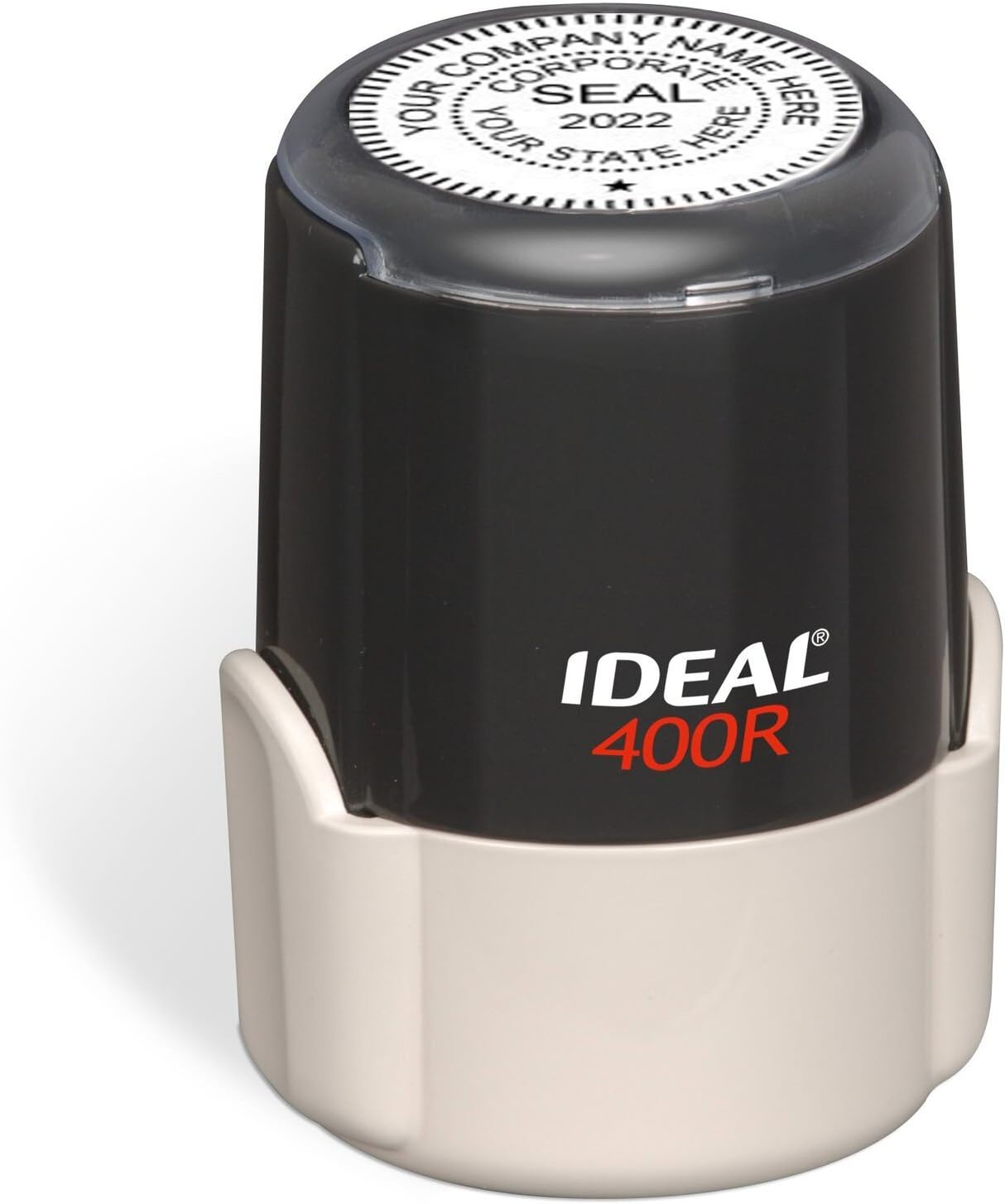 Corporate Seal Stamp, Ideal 400R, Round 1-5/8" Impression, Black Body