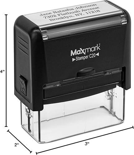 Miniatura 8 de MaxMark Sello autoentintado personalizado, hasta 3 líneas de texto, tamaño pequeño, elige entre 15 colores de tinta