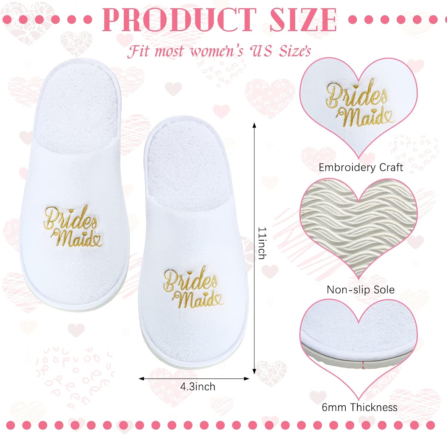 Zhanmai 6 Pairs Wedding Slippers Bridesmaid Wedding Party Favor Gifts Supplies for Women Bridal Proposal Honeymoon Spa