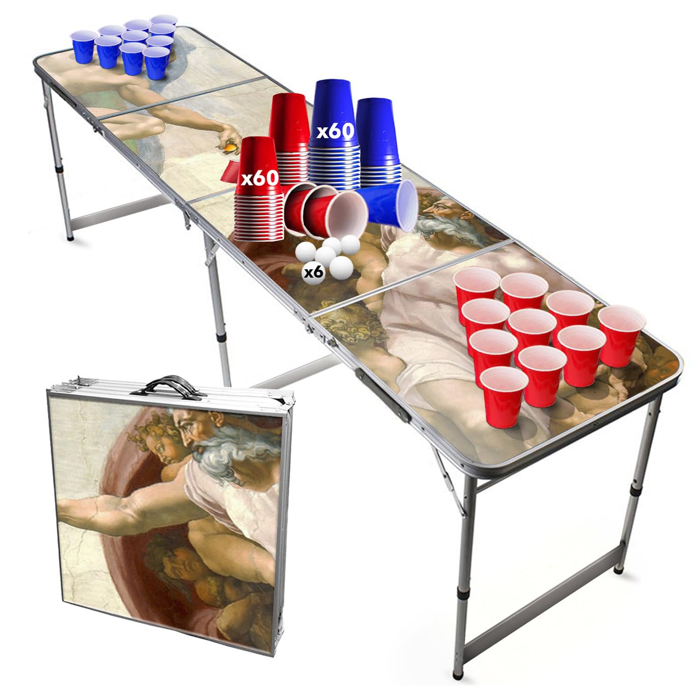 Beer Pong Official Table Set | Godpong | 1 Beer Pont Table + 120 Cups (60 Blue & 60 Red) + 6 Balls | Complet Set | Official Table | Scratch Proof | Party Games | OriginalCup®