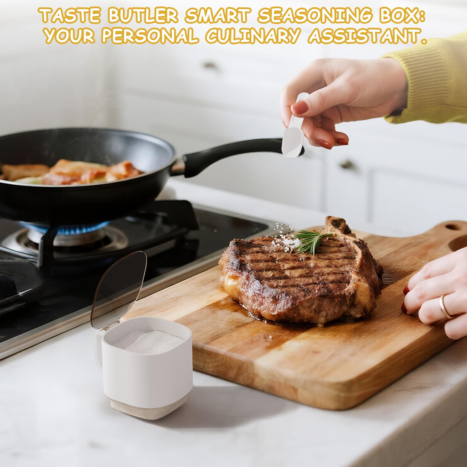 Set de 4 Pots à Épices en Matériau PP et AS avec Support et Cuillère pour Cuisine, Café ou Cadeau (Blanc - 4 Pots-BY)