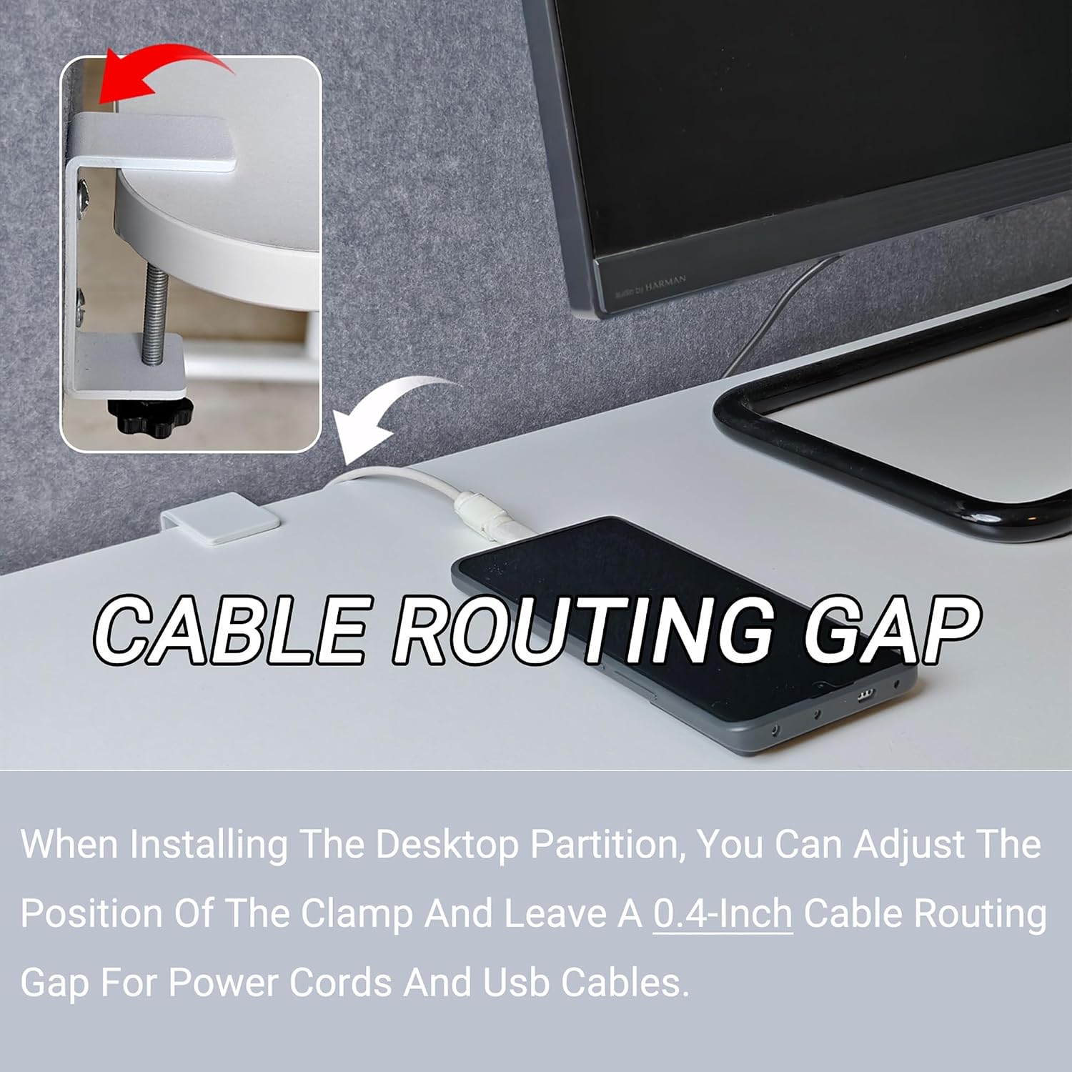 Desk Privacy Panel 48"x24" – Clamp-On Divider with Privacy Shield for Standing Desk & Office Desk, Gray, Tool-Free