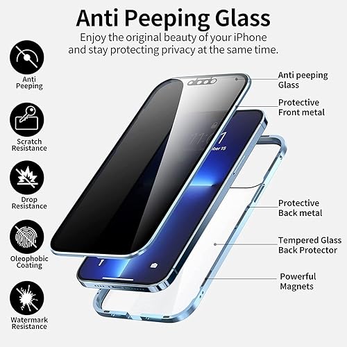 Miniatura 3 de COOVS Funda de privacidad para iPhone 14 Pro Max, funda magnética de vidrio templado de doble cara antiespías, 360, funda protectora completa a
