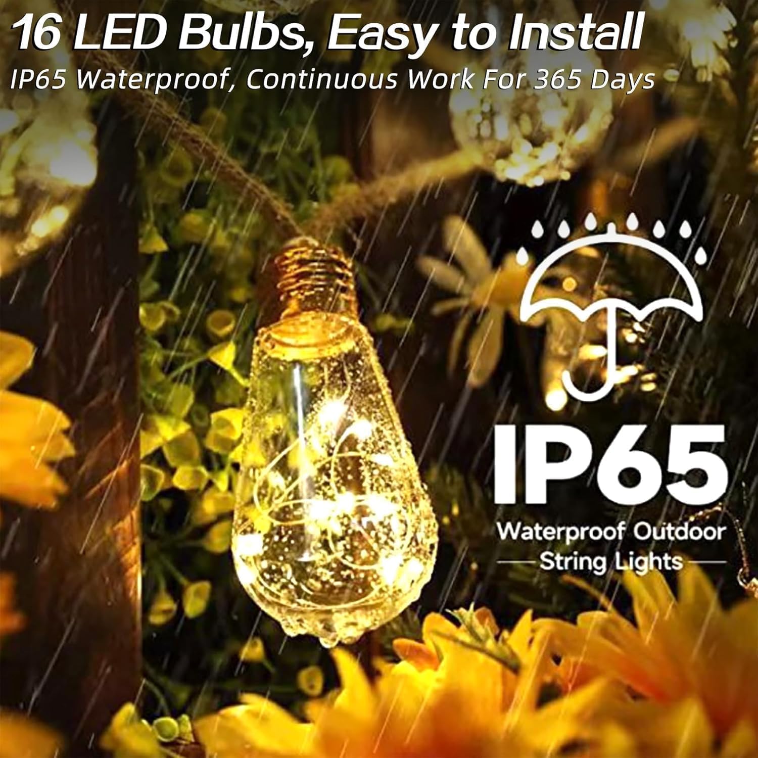 Solar lichterkette aussen, 16 Glühbirnen 8M/8 Modi Solar Lichterkette for Außen mit Hanfseil, IP65 Wasserdich,für Garten, Balkon, Hochzeit, Party (Warm Weiß)