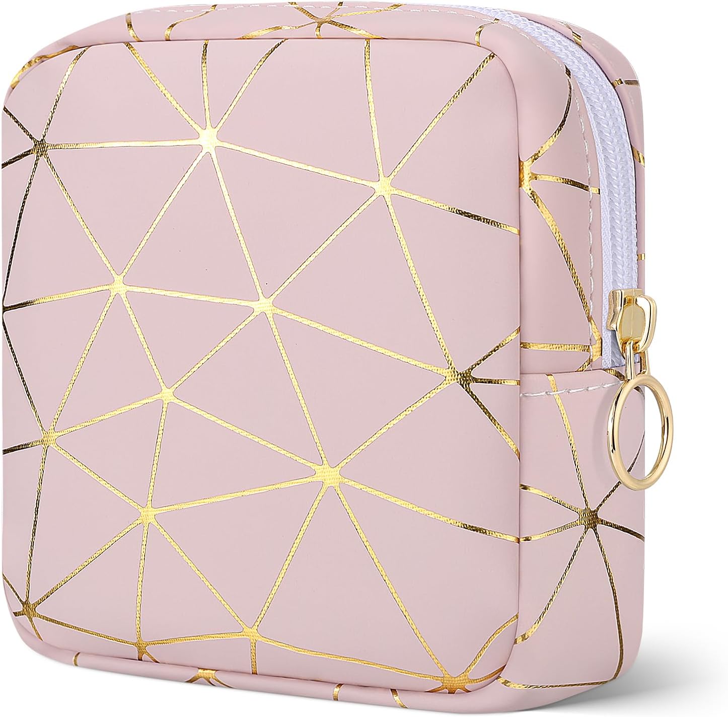 Likesing Sanitary Napkin Storage Bag, Leather Portable Period Bag for Girls Women, Sanitary Napkin Period Pad Pouch Tampon Holder for Purse (Pink Gold, Small-5.1")