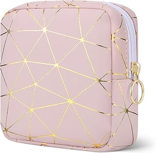 Likesing Period Bag Pouch, Leather Tampon Holder for Purse-Pink Gold | PU Period Pouches for Teen Girls, Women Portable Sanitary Napkin Storage Bag, Feminine Sanitary Bags Emergency Pad Pouch