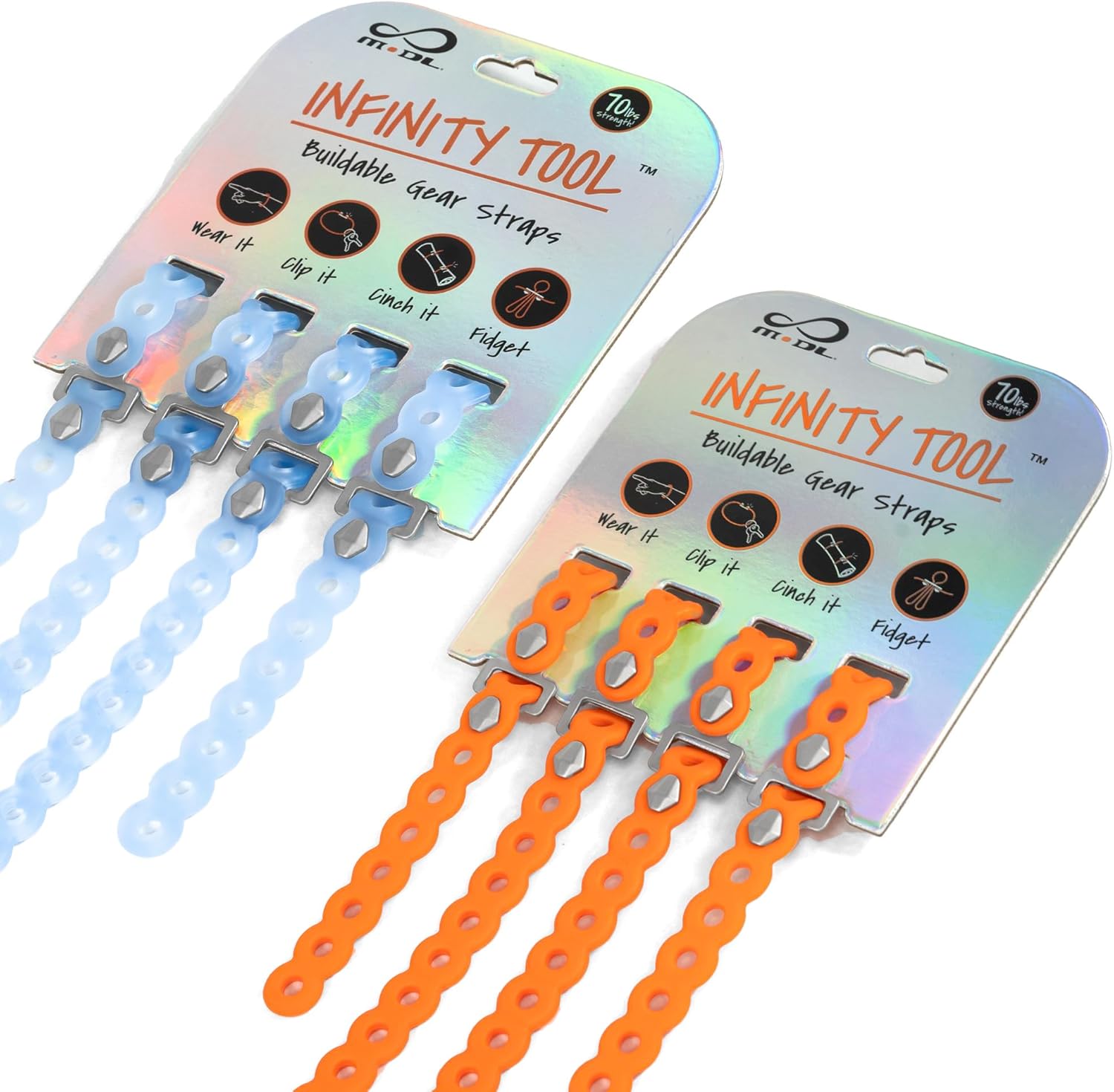 MODL Infinity Tool™ 8-Pack (4 Glacier, 4 Neon Orange) - Flexible Multi-Tool, Utility Bracelet, Gear Strap, Wearable Gadget for Outdoor Adventure, Survival, Camping, Travel, EDC