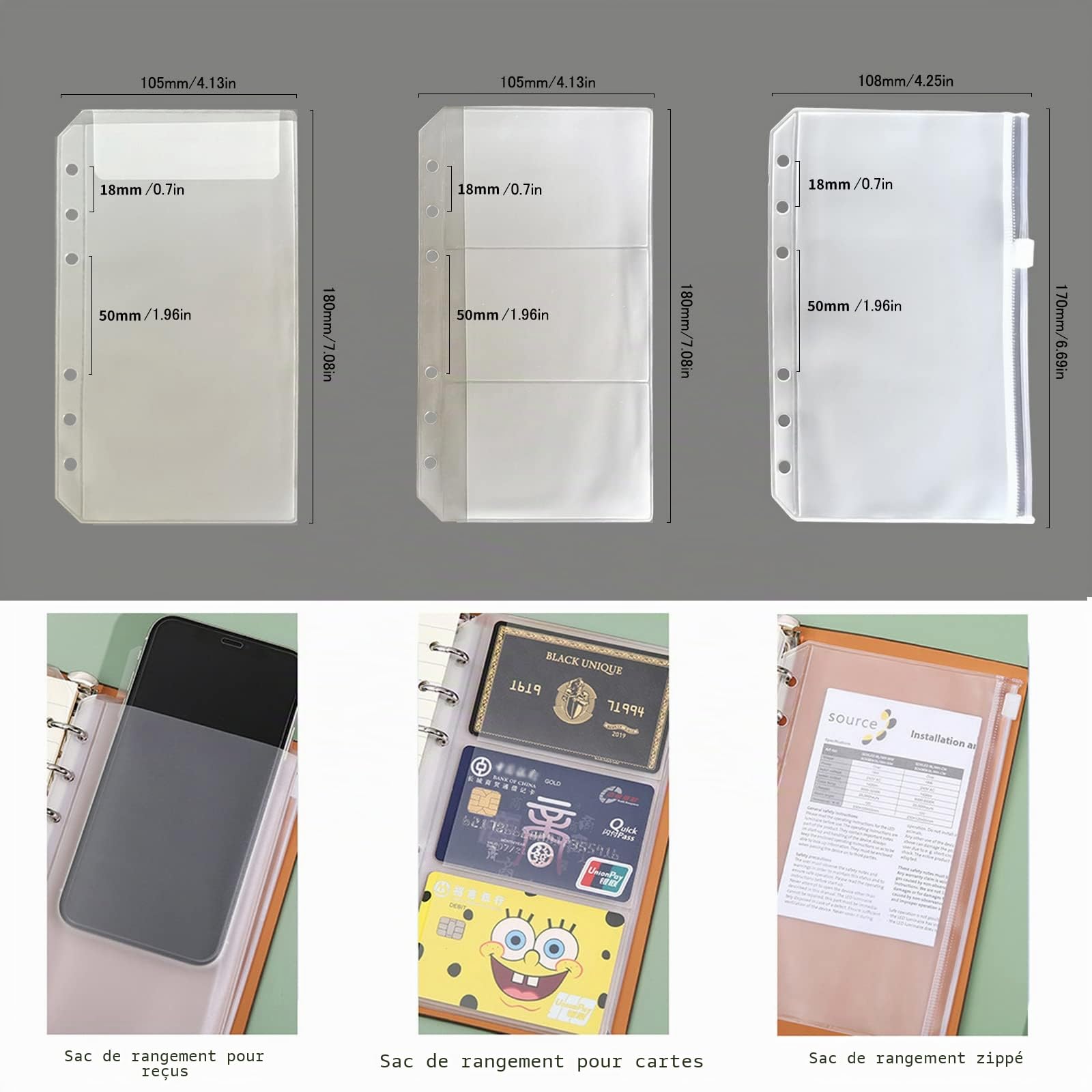 DY.2ten Lot de recharges A6 à 6 trous pour carnet de notes – Recharges de papier quadrillé + papier ligné + papier kraft + feuilles volantes vierges) 180 feuilles/360 pages (45 feuilles de chaque