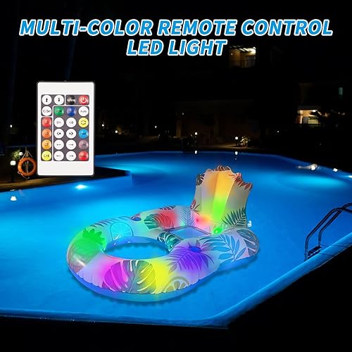 Miniatura 2 de Flotador inflable de piscina para adultos Flotadores de piscina iluminados, flotadores para silla flotante con soporte para teléfono Sillas de