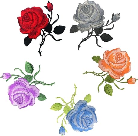 Amazon.com: Woohome 5 parches bordados de flores de rosas para  manualidades, costura, ropa, otras telas : Arte y Manualidades