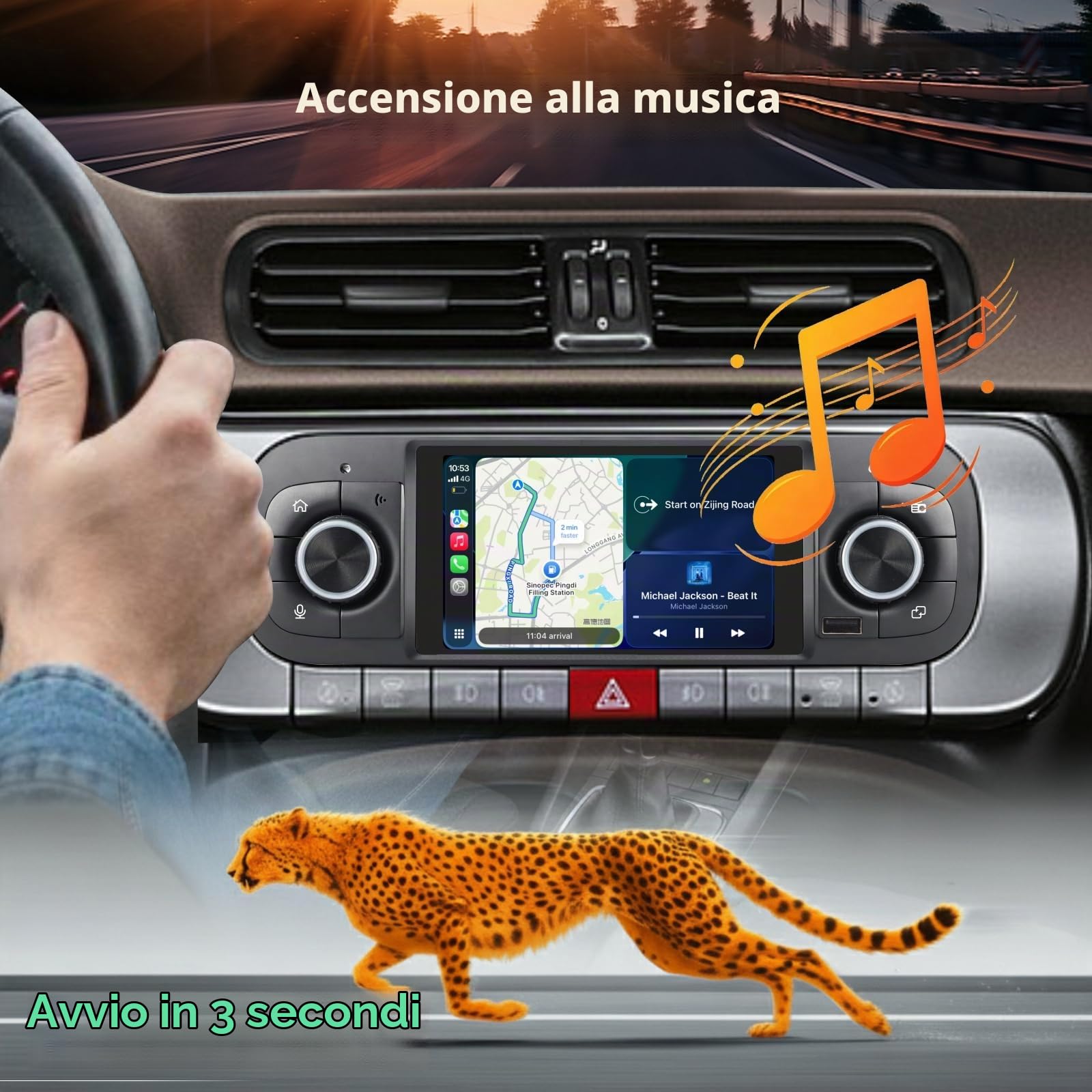 Autoradio Linux per Fiat Panda 2013-2025 con CarPlay Wireless e Android Auto, avvio in 2 secondi, comandi fisici tramite manopola, audio di livello OEM, Porta ISO Plug & Play Stile OEM