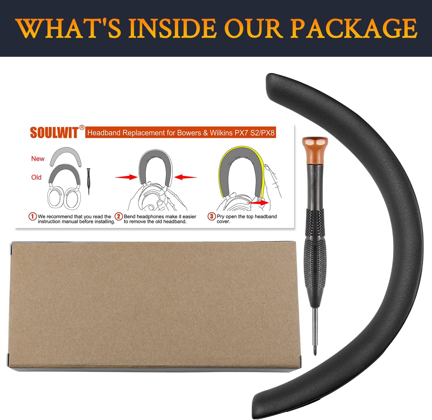 SOULWIT Headband Cover for Bowers & Wilkins PX8/PX7 s2/PX7 s2e (do not fit PX7) Headphones, Replacement Headstrap Pad Repair Part - Black