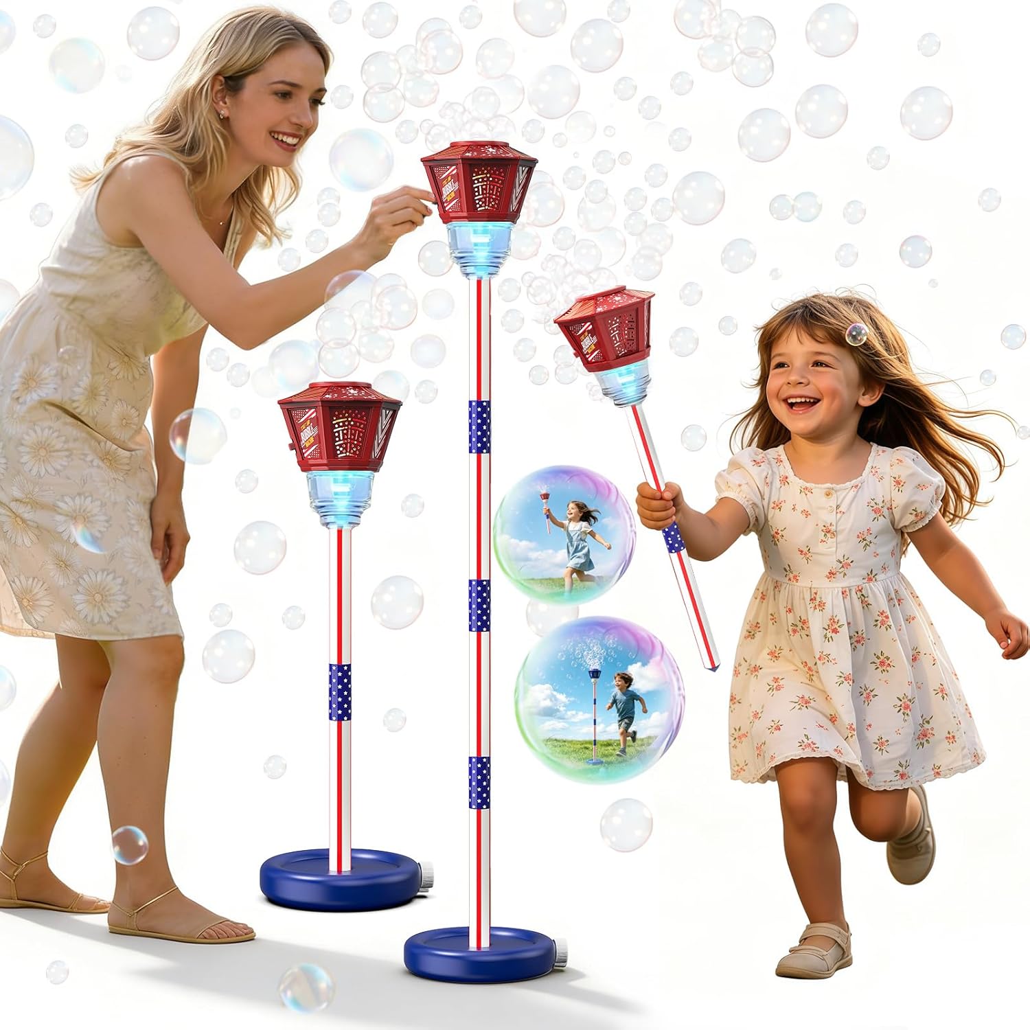Bubble Machine for Kids Bubble Blower Maker with Lights and Music Automatic Bubble Stand Machine for Parties Birthday Wedding Toddlers Kid Summer Outdoor Toys (Red)