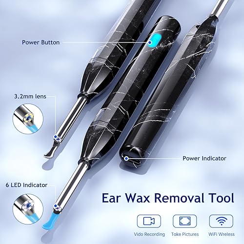 Miniatura 5 de Herramienta de eliminación de cera de oídos, limpiador de oídos con cámara HD 1920, kit de cámara visual inalámbrica con 6 luces LED, limpieza de