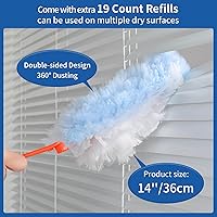 Vista 2 de Qaestfy Plumeros para limpiar el polvo, 20 repuestos, 360 piezas de microfibra esponjosa con mango giratorio de 14 pulgadas, almohadilla de paños