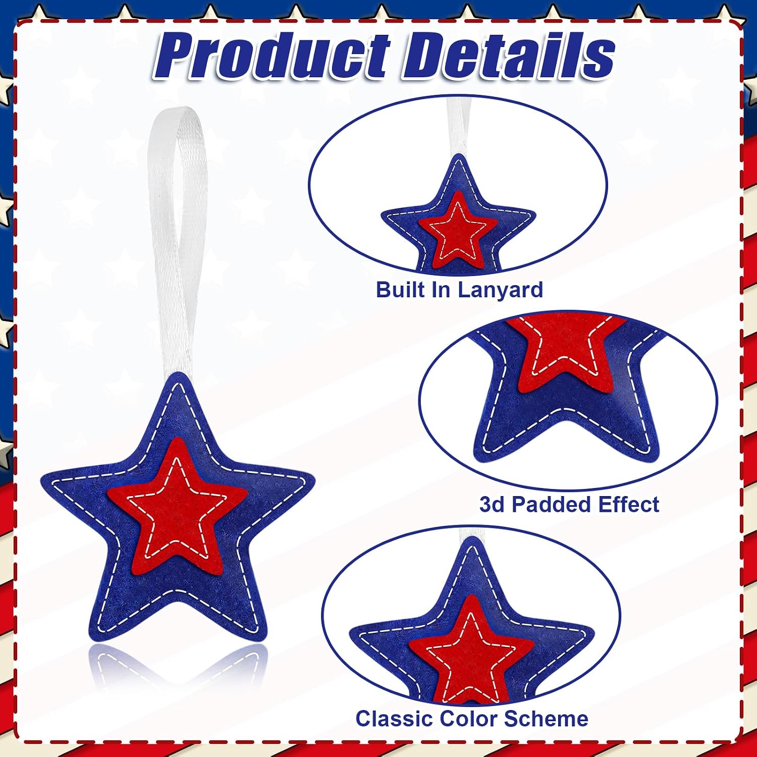 JANSUN Patriotic 4th of July Felt Star Ornaments 30 Pack Tree Hanging Star | 2.4 Inch Felt Star Hanging Ornaments，250th Anniversary Decor, Memorial Day Veterans Day Gifts，Double Sided Patriotic Design