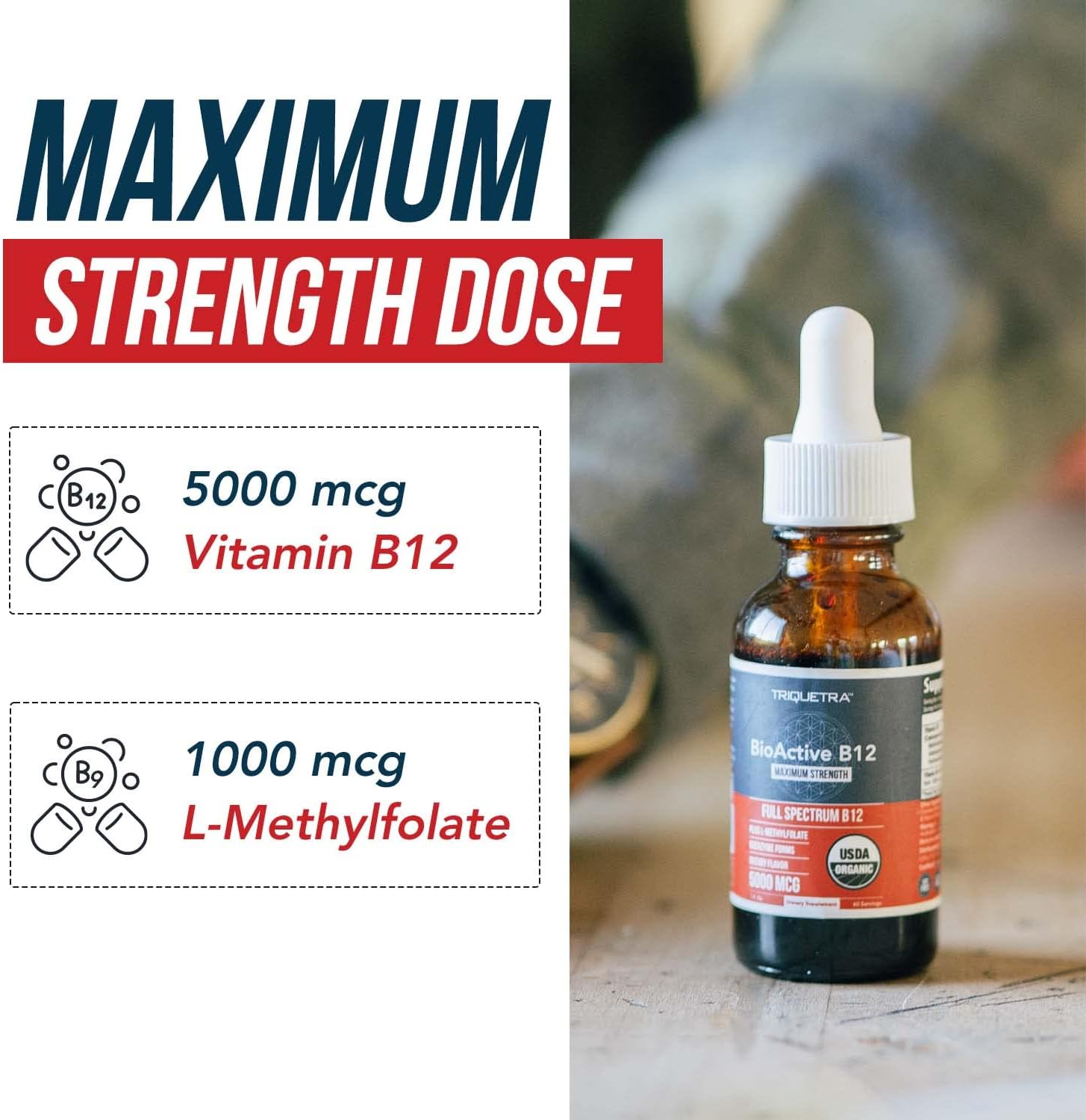 Organic Vitamin B12 - 5000 mcg, 3 BioActive B12 Forms: Methyl B12, Adenosyl B12 & Hydroxy B12 - Plus L-Methylfolate Cofactor | Sublingual Form, Cherry Flavor, Vegan, Non-GMO (120 Servings - 2 Pack)