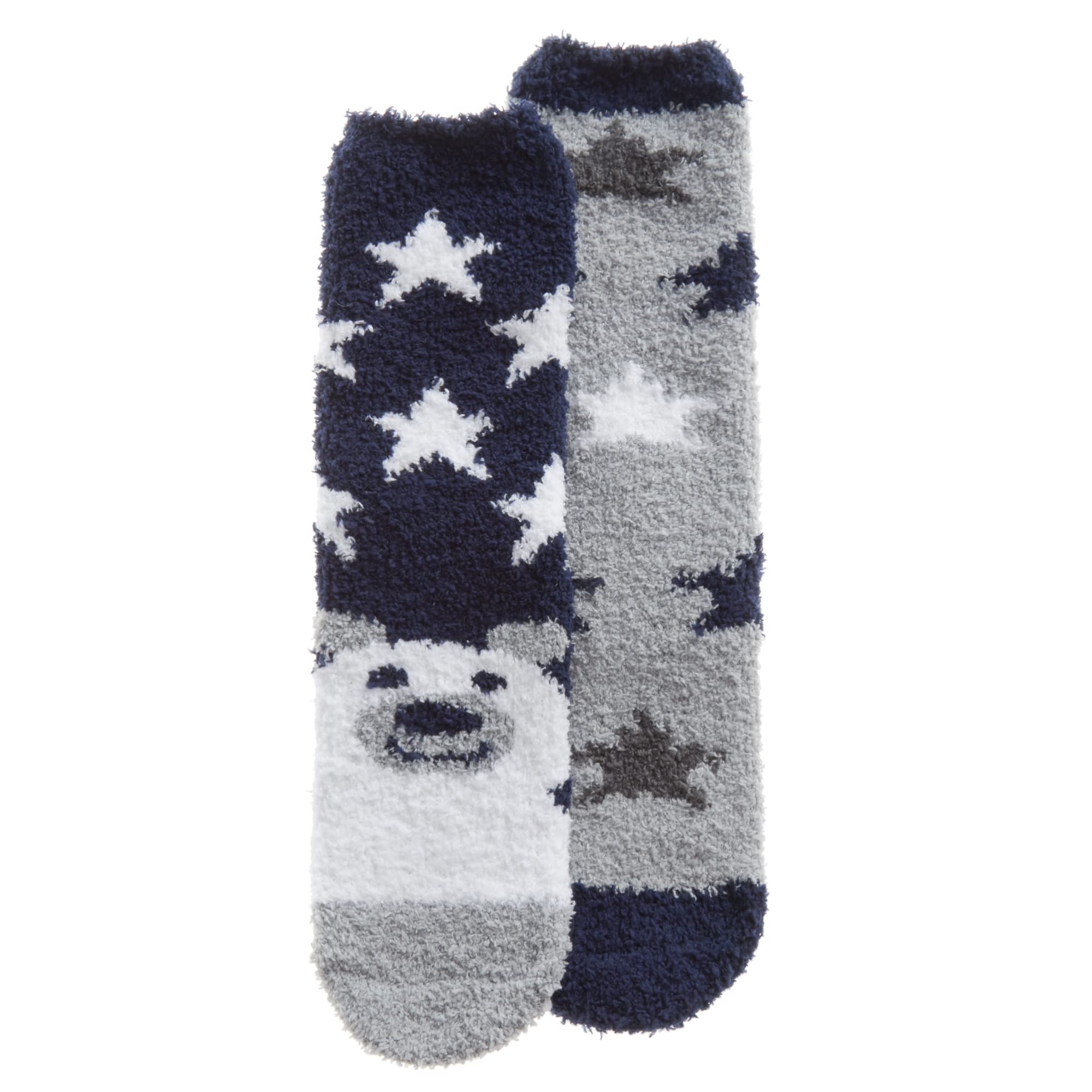 Metzuyan Ladies Winter Cosy Christmas Fluffy Bed Socks with Grippers Non Slip Xmas Print Size UK 4-8 Blue - 3 Pairs